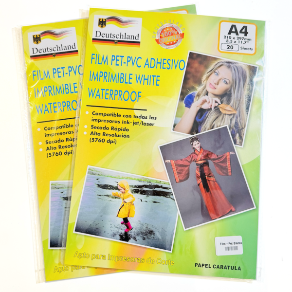 Vinilo Adhesivo Imprimible BLANCO Waterproof (a prueba de agua)- A4 20 Hojas