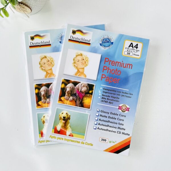 Papel Fotográfico Glossy Doble Cara 300grs. – A4 – 50 Hojas Aleman