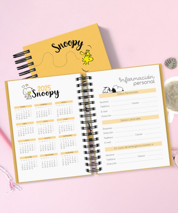 Cuaderno Planner Imprimible Snoopy Amarillo - Editable A5 - Imagen 3