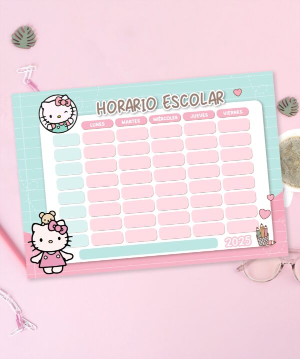 Horario Escolar Imprimible - Hellow Kitty Pack1 tamaño A4 - Imagen 3