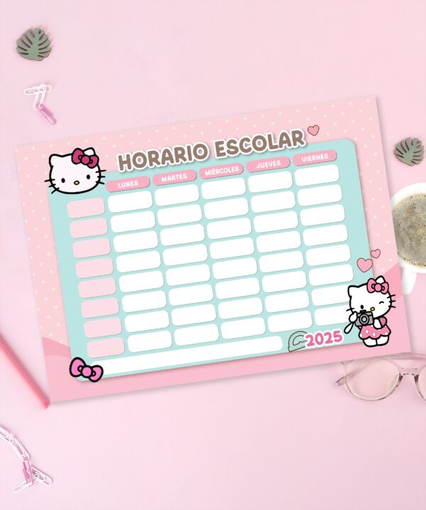 Horario Escolar Imprimible - Hellow Kitty Pack1 tamaño A4 - Imagen 4