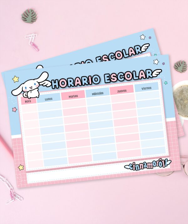 Horario Escolar Imprimible - Cinamonnroll Pack2 tamaño A4 - Imagen 3