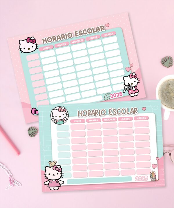 Horario Escolar Imprimible - Hellow Kitty Pack1 tamaño A4