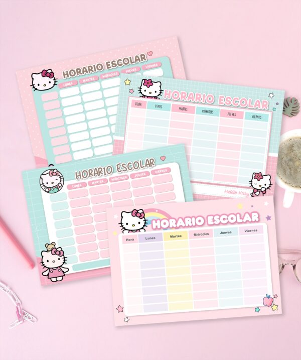 Horario Escolar Imprimible - Hellow Kitty Pack1 tamaño A4 - Imagen 2