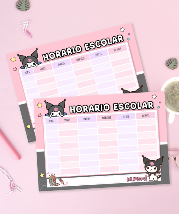 Horario Escolar Imprimible – Kuromi 006 - tamaño A4