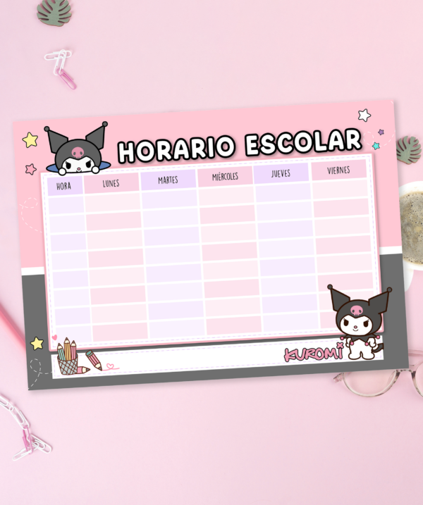 Horario Escolar Imprimible – Kuromi 006 - tamaño A4 - Imagen 2